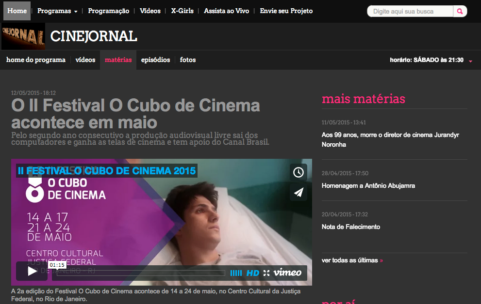 Canal Brasil · Cinejornal — II Festival O Cubo de Cinema acontece em maio