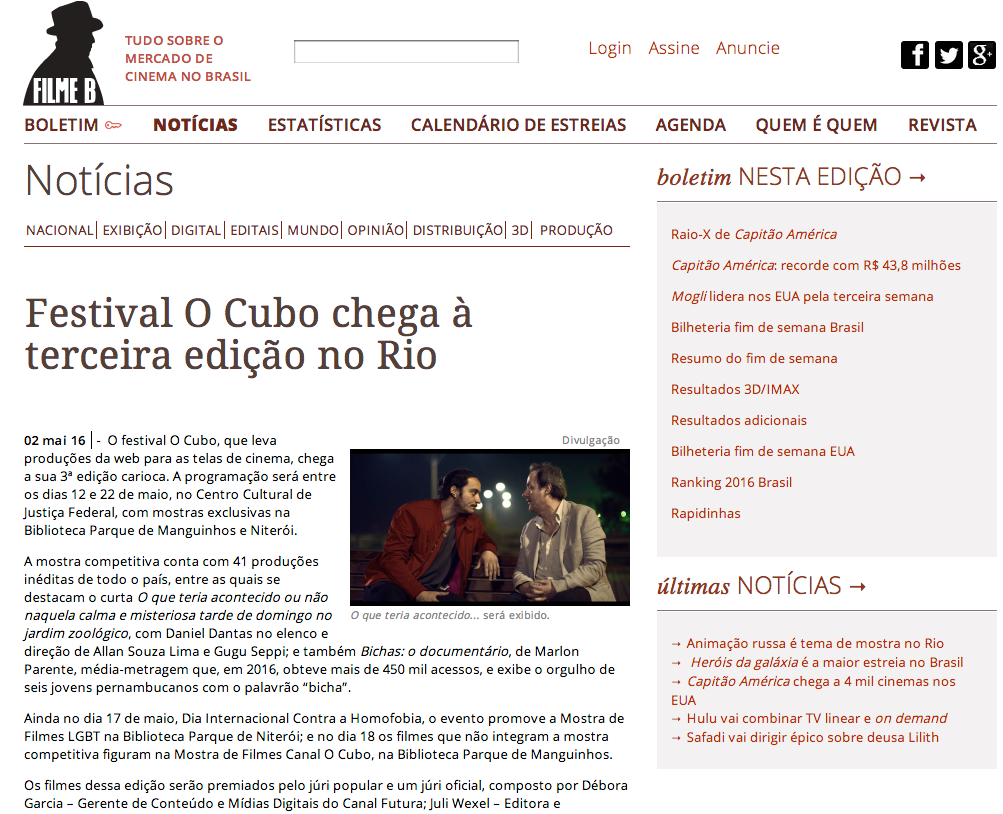 Filme B — Festival O Cubo chega à terceira edição no Rio