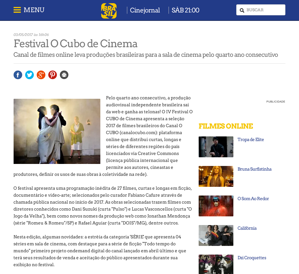 Canal Brasil · Cinejornal — Festival O Cubo de Cinema — 4º ano consecutivo