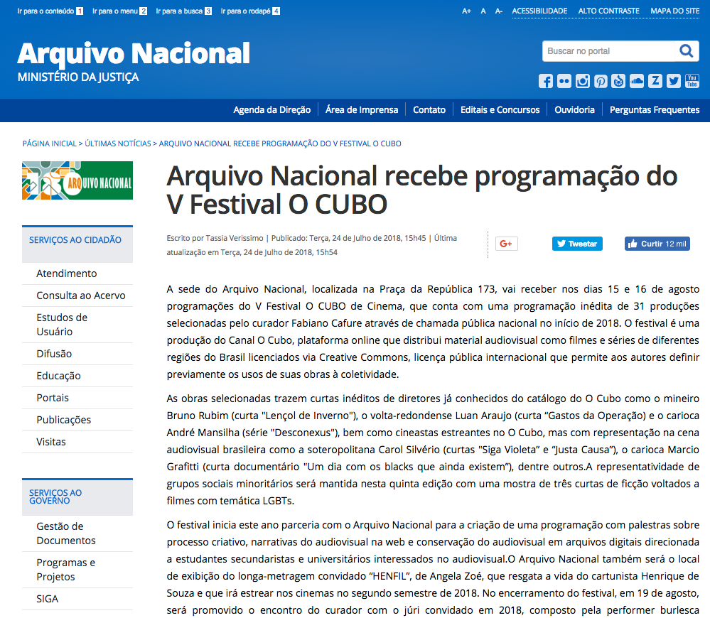 Arquivo Nacional — Arquivo Nacional recebe programação do V Festival O CUBO