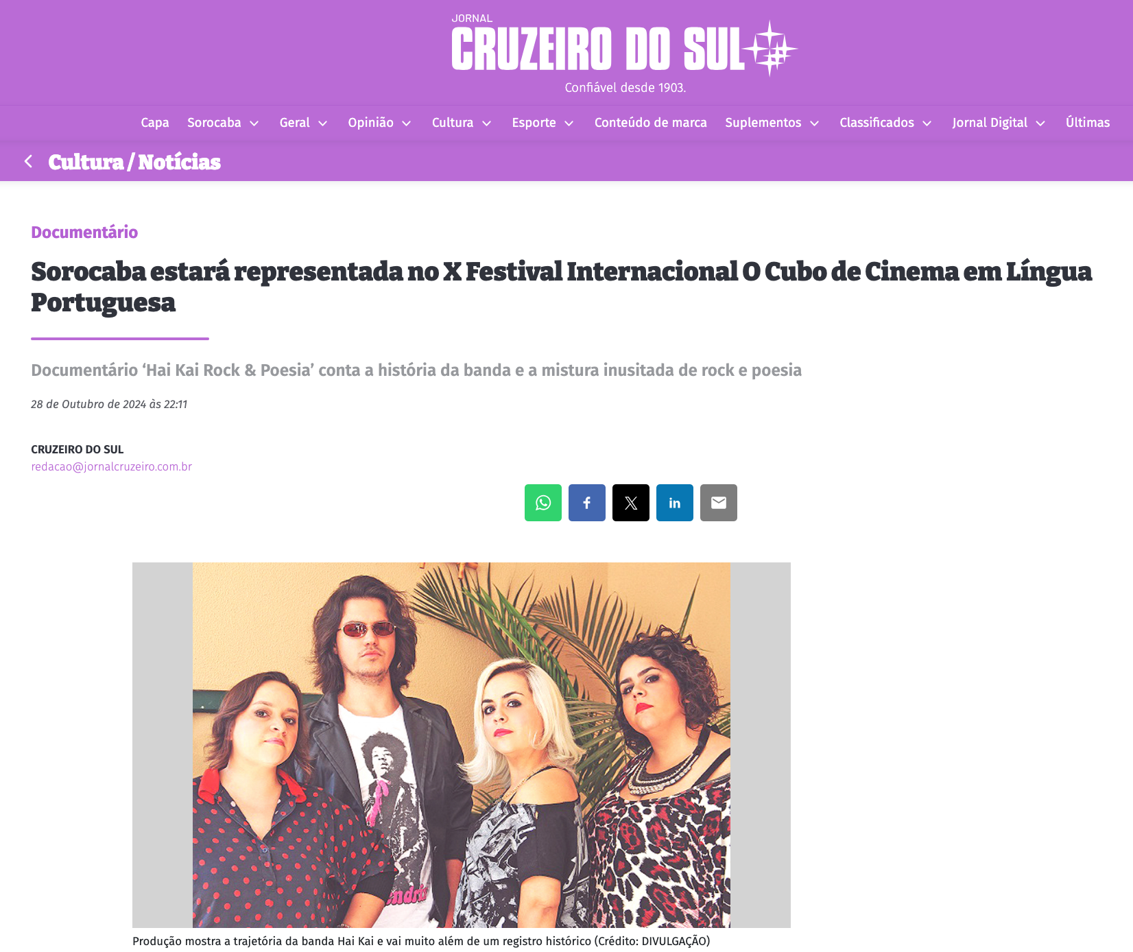 Jornal Cruzeiro do Sul — Sorocaba estará representada no X Festival Internacional O Cubo